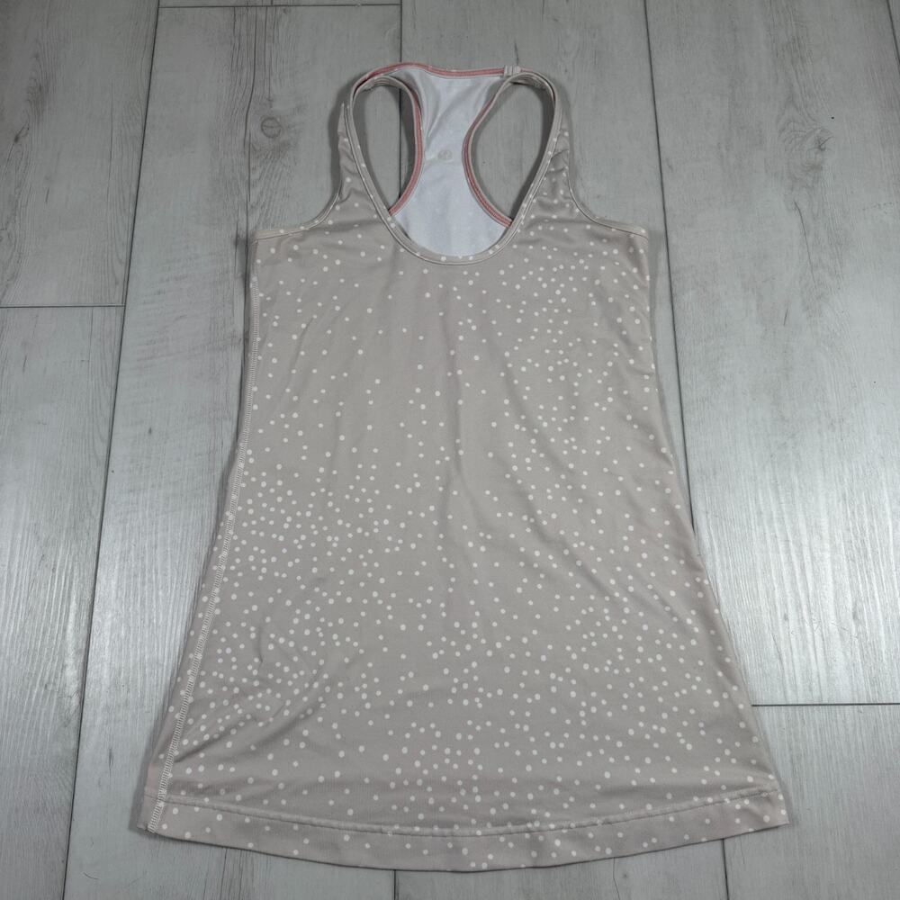 Lululemon Women's 4 Cool Racerback Tank Top Polka Dot Beige White Yoga Pilates